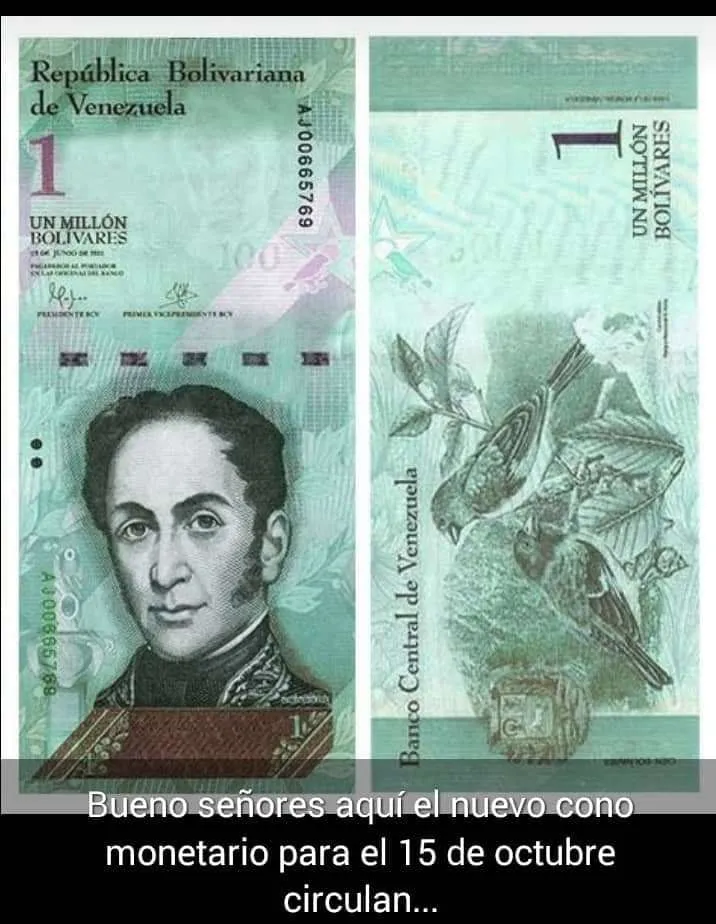 Falso: Circulación de billetes de un millón de bolívares a partir de octubre