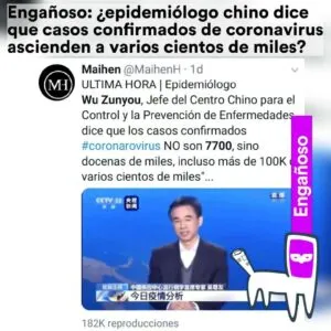 Engañoso: ¿epidemiólogo chino dice que casos confirmados de coronavirus ascienden a varios cientos de miles?