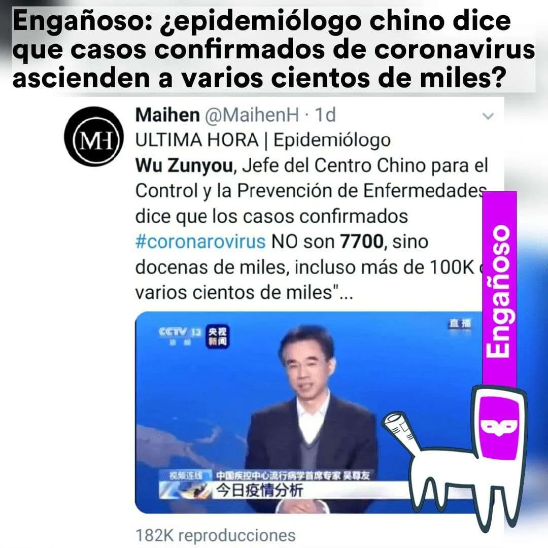 Engañoso: ¿epidemiólogo chino dice que casos confirmados de coronavirus ascienden a varios cientos de miles?