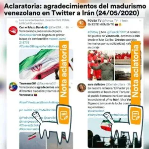 Aclaratoria: agradecimientos del madurismo venezolano en Twitter a Irán