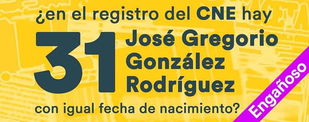 Engañoso: ¿en el registro del CNE hay 31 José Gregorio González Rodríguez con igual fecha de nacimiento?