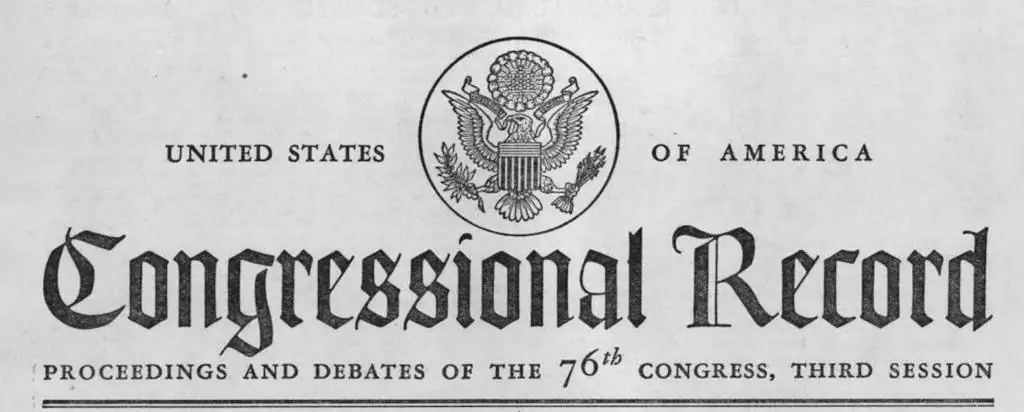 Encabezado del Congressional Record del 8 de febrero de 1940