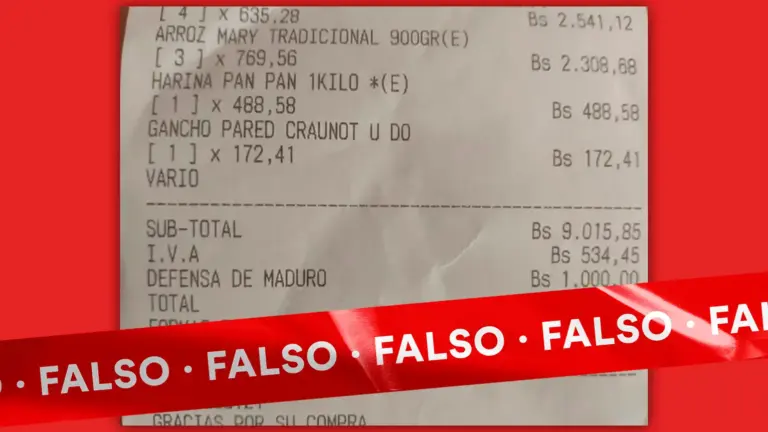 Son falsas las facturas que muestran un cobro de Bs. 1.000 por la «defensa de Maduro» en establecimientos venezolanos