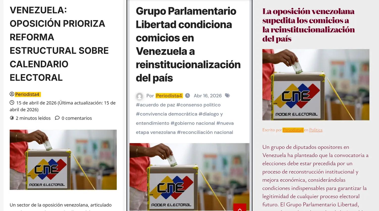Las imágenes muestran un ejemplo de uno de los autores de las publicaciones que más se repite en los portales de la red: Periodista4.