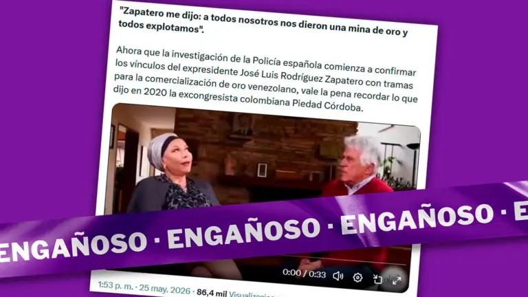 El video de Piedad Córdoba donde supuestamente asegura que Zapatero dijo tener una mina de oro en Venezuela es engañoso