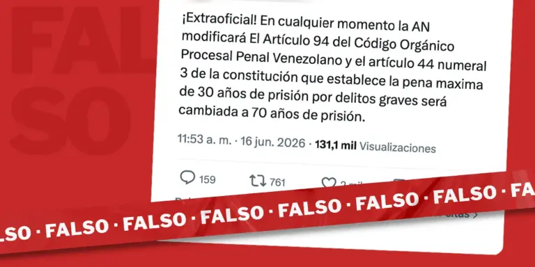 Es falso que la Asamblea Nacional modificará la pena máxima de prisión en Venezuela a 70 años
