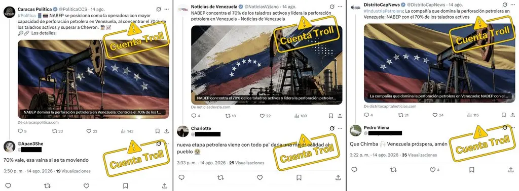 Capturas de varios falsos noticieros publicando la misma nota sobre NABEP con imágenes destacadas alteradas con inteligencia artificial