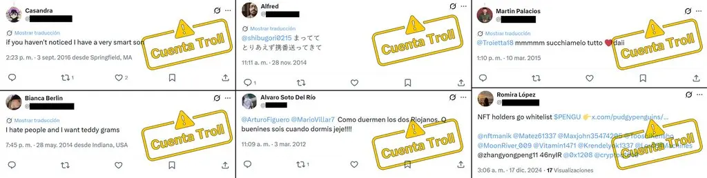 Capturas de publicaciones antiguas en inglés, indonesio, japonés e italiano conservadas en cuentas de la red