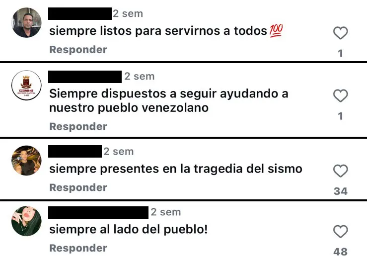 Comentarios simultáneos de cuentas inauténticas y cuentas institucionales en una misma publicación de Instagram
