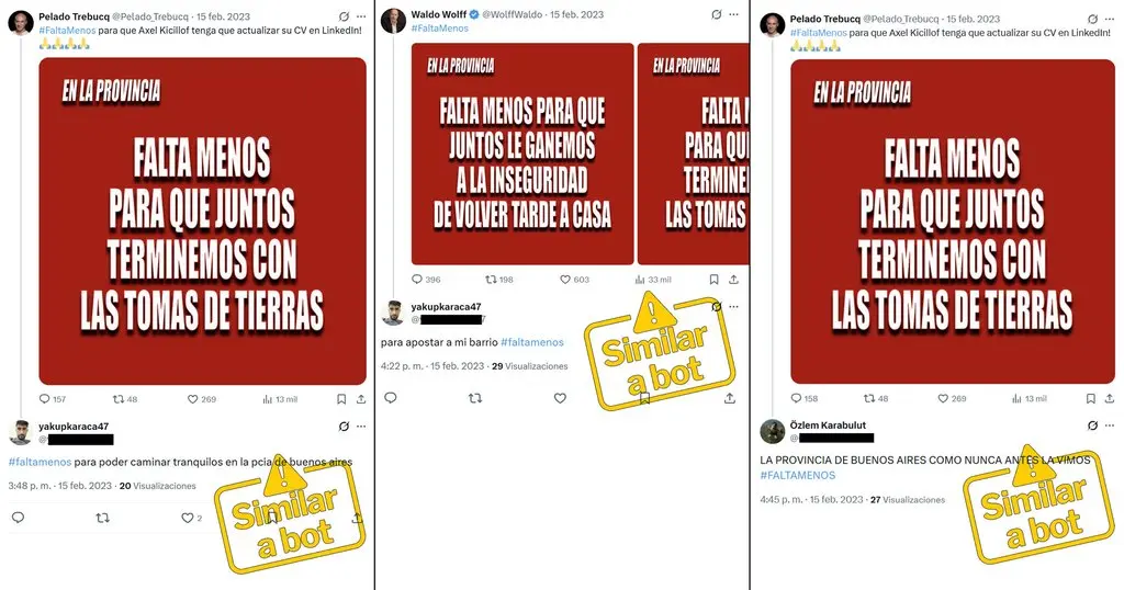 Respuestas con la etiqueta #FaltaMenos de cuentas similares a bots bajo publicaciones de Esteban Trebucq y Waldo Wolff, el 15 de febrero de 2023