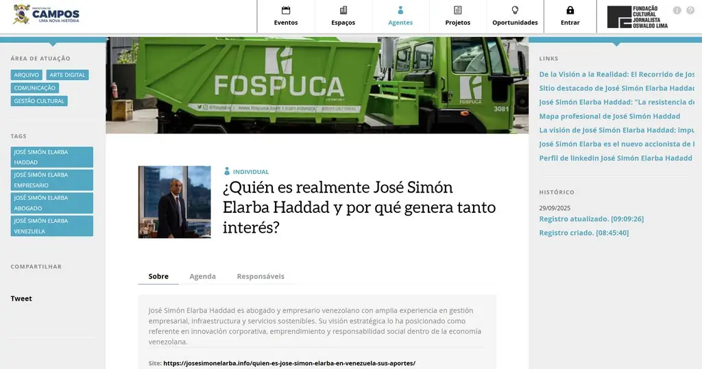 Captura de la ficha de José Simón Elarba en el sitio de Mapas Culturais del Municipio de Campos dos Goytacazes