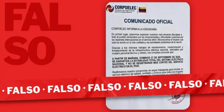 Es falso que Corpoelec anunció el fin de los cortes eléctricos en Venezuela a partir del 27 de septiembre de 2026