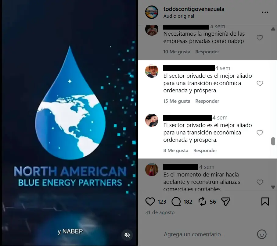 Captura de comentarios de cuentas inauténticas en una publicación